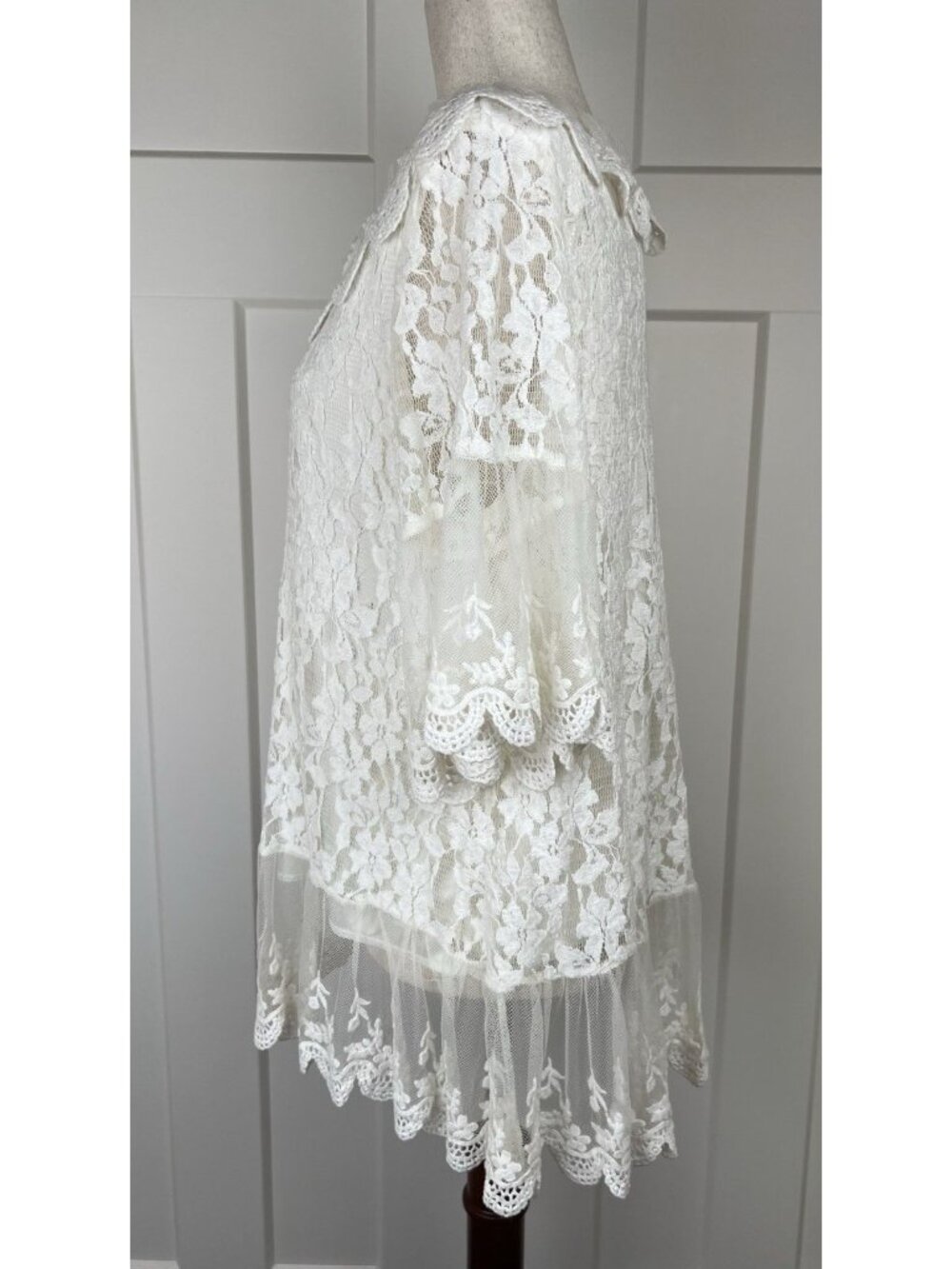Boho Lace Top White Large Sheer Embroidered Floral Mesh Tunic Romantic Blouse - Picture 6 of 10